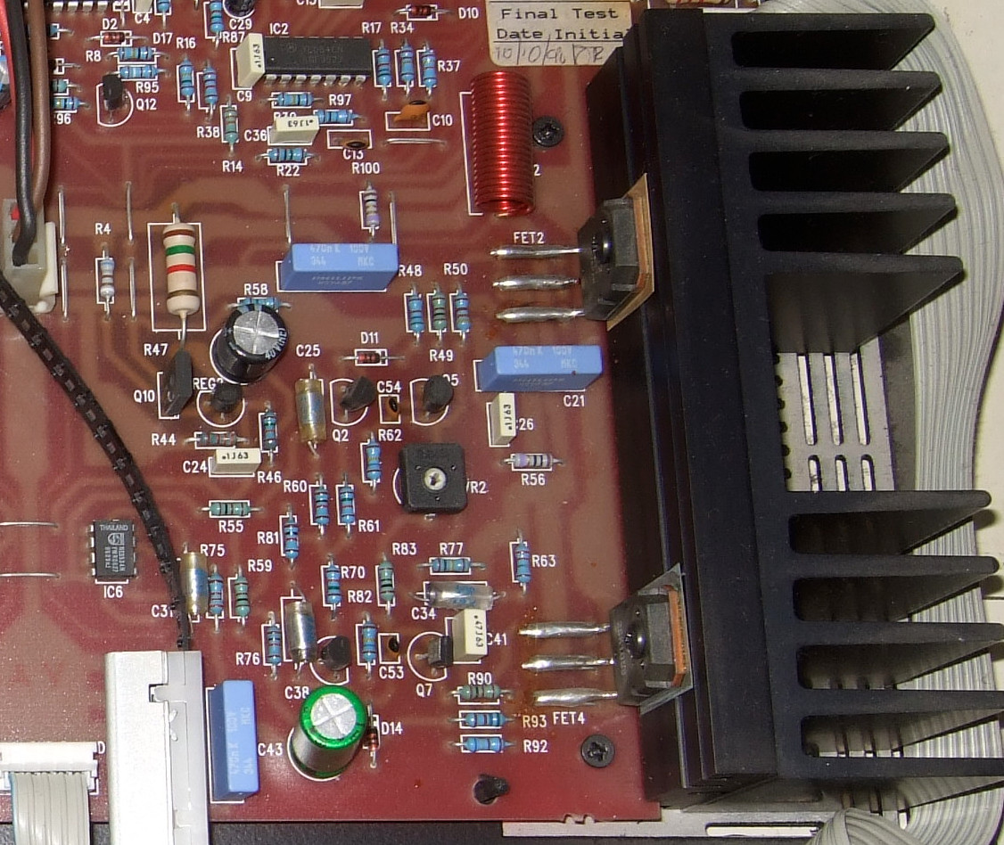 Close view of a printed circuit board serviced at the repair bench